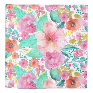 Colorful watercolors flowers collage duvet cover