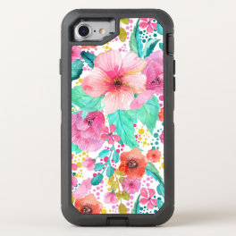 Colorful Watercolors Flowers Collage Pattern OtterBox Defender iPhone SE/8/7 Case