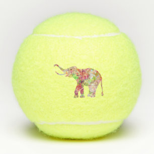 Colorful watercolors flowers elephant illustration tennis balls