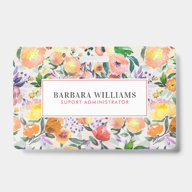 Colorful Watercolors Flowers Pattern Badge (Front)