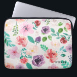 Colorful Watercolors Flowers Pattern Laptop Sleeve<br><div class="desc">Elegant modern colorful flowers pattern watercolors illustration with custom monogram.</div>