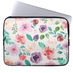 Colorful Watercolors Flowers Pattern Laptop Sleeve