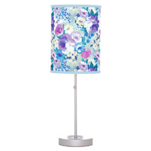 Colorful Watercolors Flowers Pattern Monogram Table Lamp