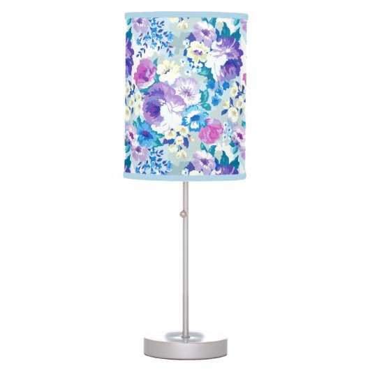 Colorful Watercolors Flowers Pattern Monogram Table Lamp (Front)
