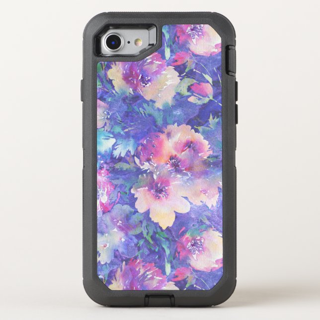 Colorful Watercolors Flowers Pattern Otterbox iPhone Case (Back)