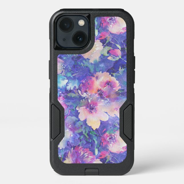Colorful Watercolors Flowers Pattern Otterbox iPhone Case (Back)