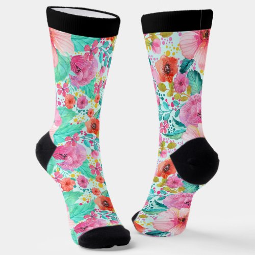 Colorful watercolors flowers pattern socks