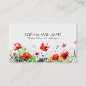 Colorful Watercolors Flowers & Red Poppies Business Card (Front)