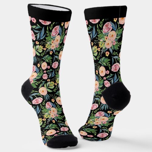Colorful watercolors flowers seamless pattern socks