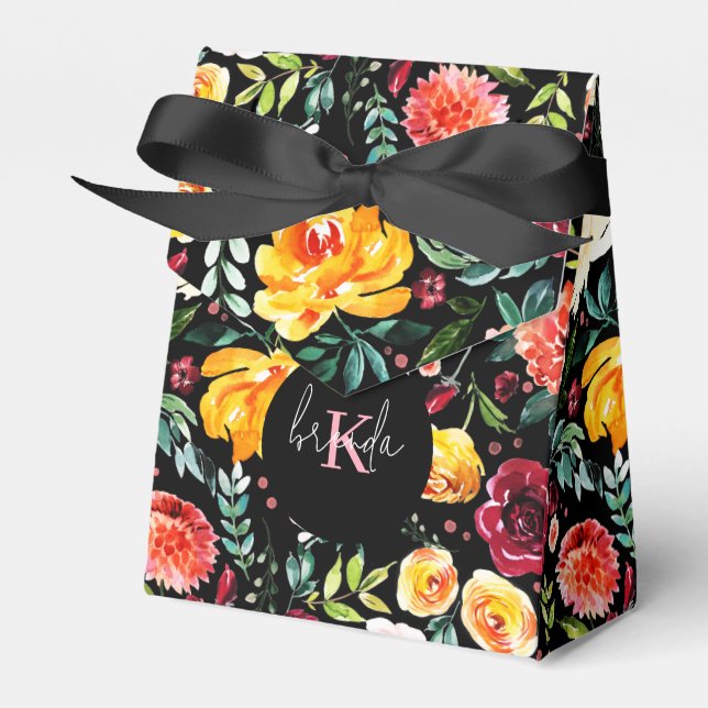 Colorful watercolors garden flowers pattern favor boxes (Front Side)