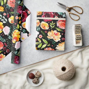 Colorful watercolors garden flowers pattern wrapping paper