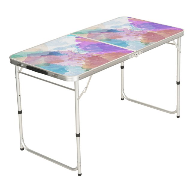  Colorful Watercolors Paint Beer Pong Table (A blend of pastel colors, including shades of blue, pink, purple, and peach.)