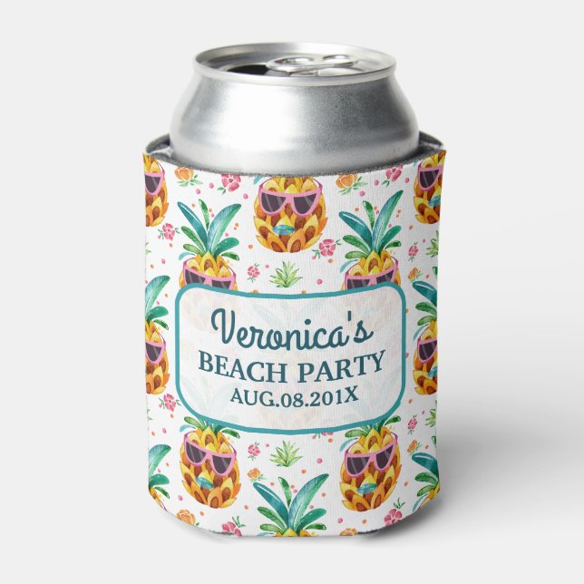 Colorful Watercolors Pineapple Purple Sunglasses Can Cooler (Can Front)