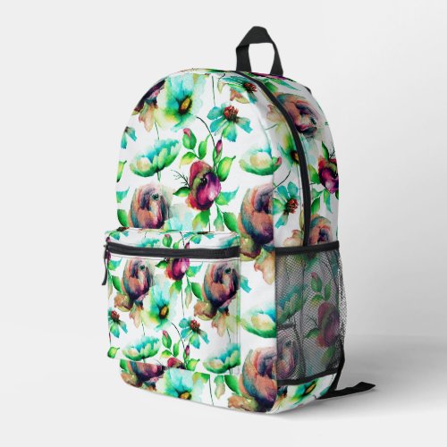 Colorful Watercolors Red Roses Seamless Pattern Printed Backpack