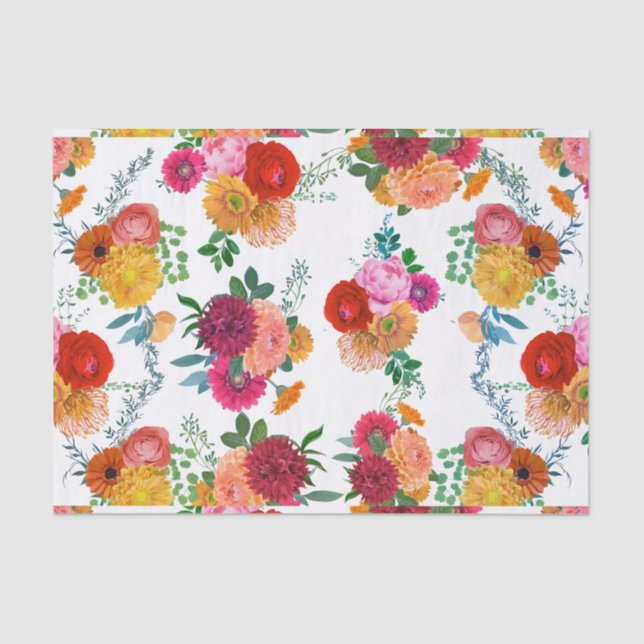 Colorful Watercolors Spring Flowers Illustration Tissue Paper (Front)