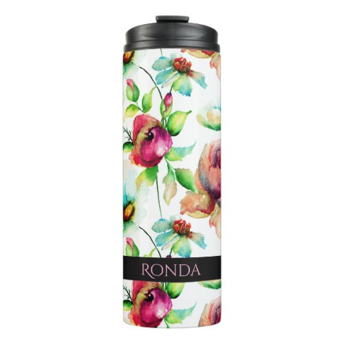 Colorful Watercolors Spring Flowers Pattern Thermal Tumbler