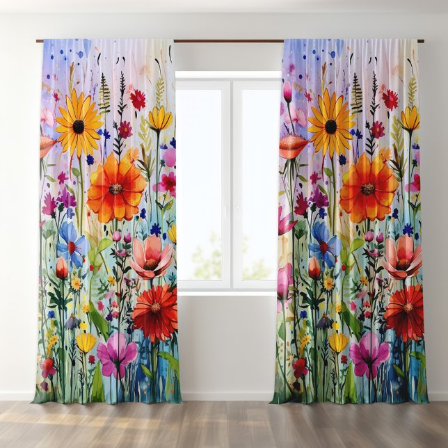 Colorful watercolors wildflowers  blackout curtains (Creator Uploaded)