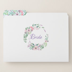 Colorful Watercolors Wreath Bride Typography File Folder