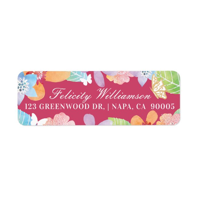 Colorful Watercolour Botanical Florals & Leaves Label (Front)