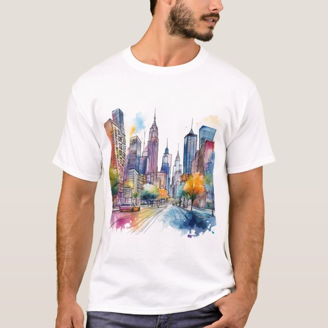 Colorful Watercolour Cityscape T-Shirt (Front)