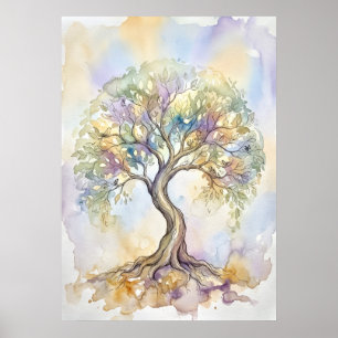 Colorful Watercolour Tree of Life Fantasy Pastel Poster