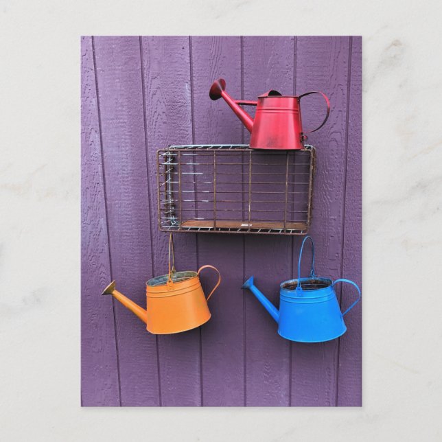 Colorful Watering Cans Postcard (Front)