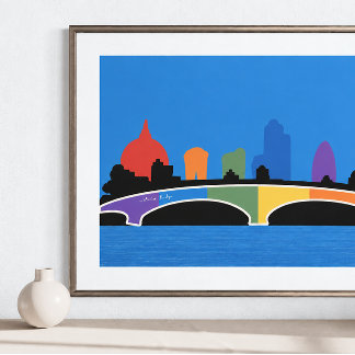 Colorful Waterloo Bridge London Skyline Art Poster