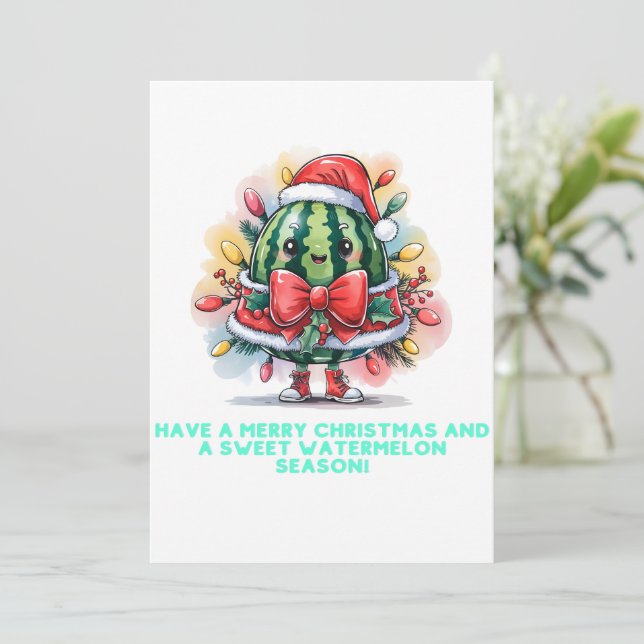 Colorful watermelon Christmas tree Holiday Card (Standing Front)