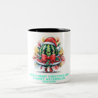 Colorful watermelon Christmas tree Two-Tone Coffee Mug