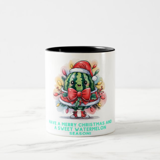 Colorful watermelon Christmas tree Two-Tone Coffee Mug (Center)