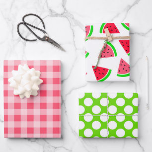 Colorful Watermelon Dots and Gingham Wrapping Paper Sheets