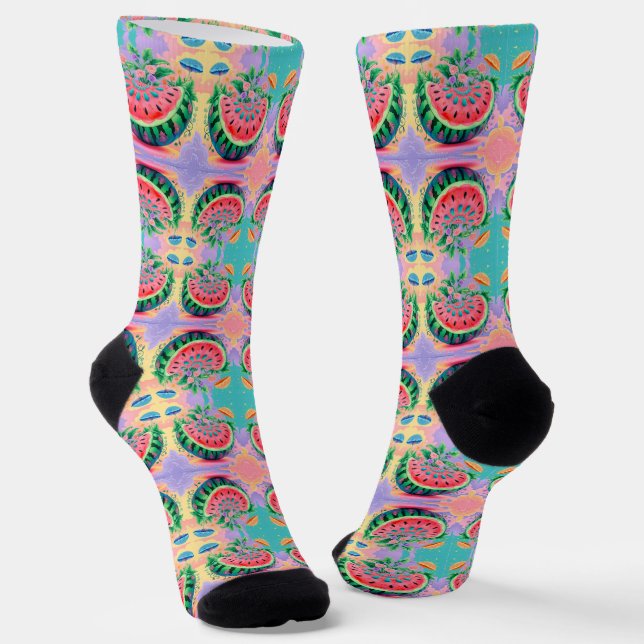 Colorful watermelon socks (Angled)
