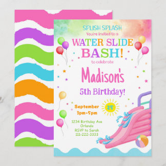 Colorful Waterslide Birthday Bash Invitation