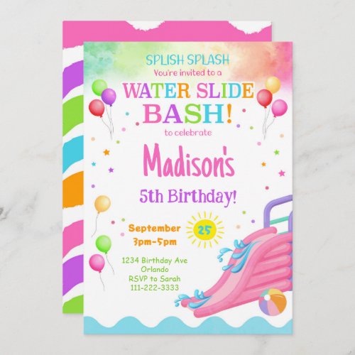 Colorful Waterslide Birthday Bash Invitation