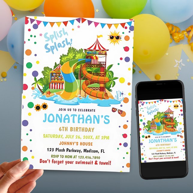 Colorful Waterslide Birthday | Splash Party  Invitation (Creator Uploaded)