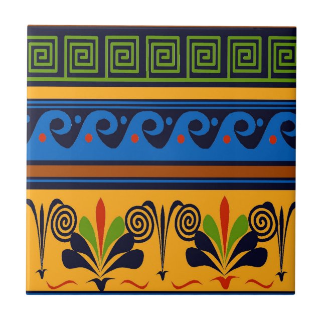 Colorful Wave and Flowers Tile (Front)
