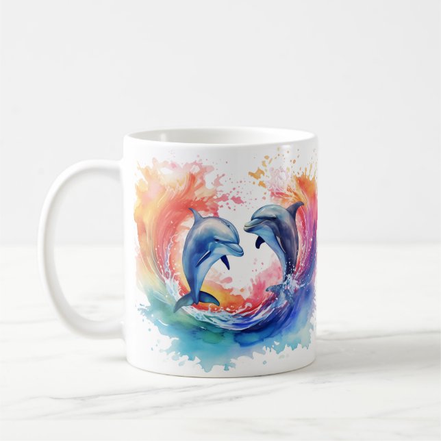 Colorful wave heart dolphin coffee mug (Left)