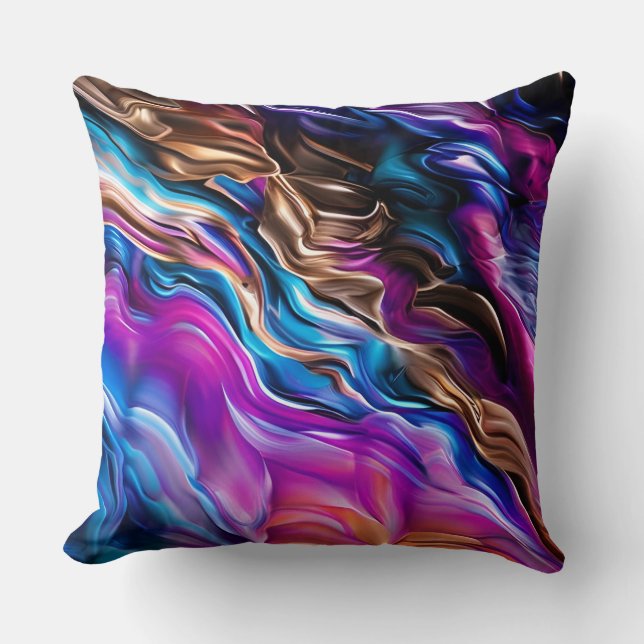 Colorful Waves Abstract Art Throw Pillow (Front)