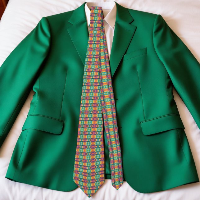 Colorful Waves And Diamonds Neck Tie (Hand‑drawn diamonds, bold colors, and a retro twist. This tie is anything but ordinary.)