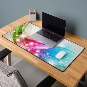 Colorful Waves Beige Background Desk Mat