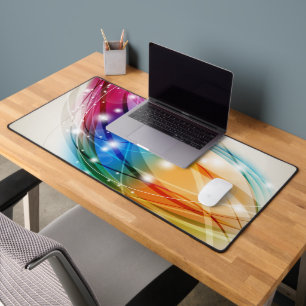 Colorful Waves Beige Background Desk Mat