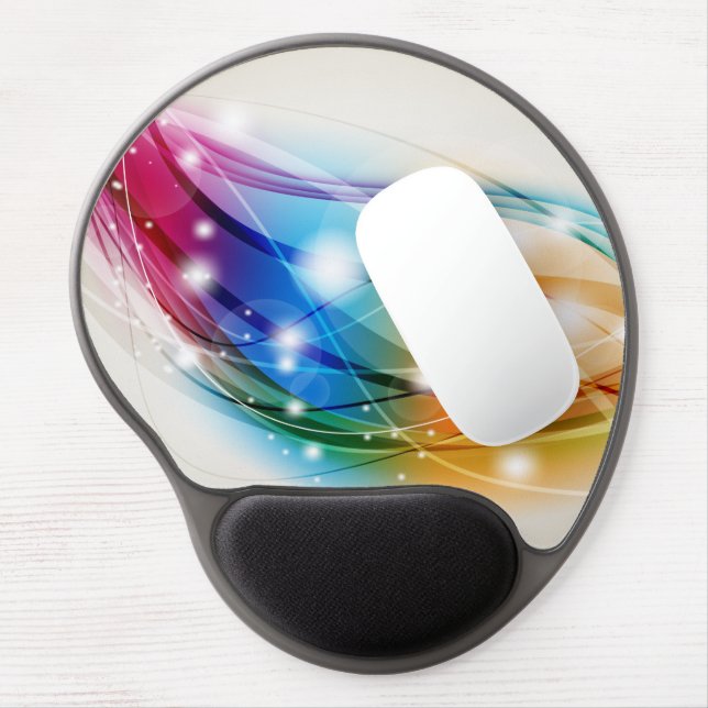 Colorful Waves Beige Background Gel Mousepad (Left Side)
