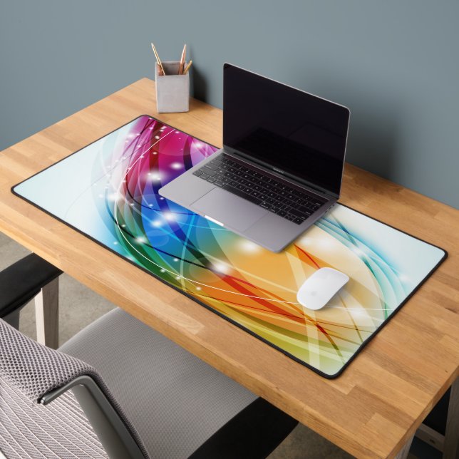 Colorful Waves Blue Background Desk Mat (Office 2)