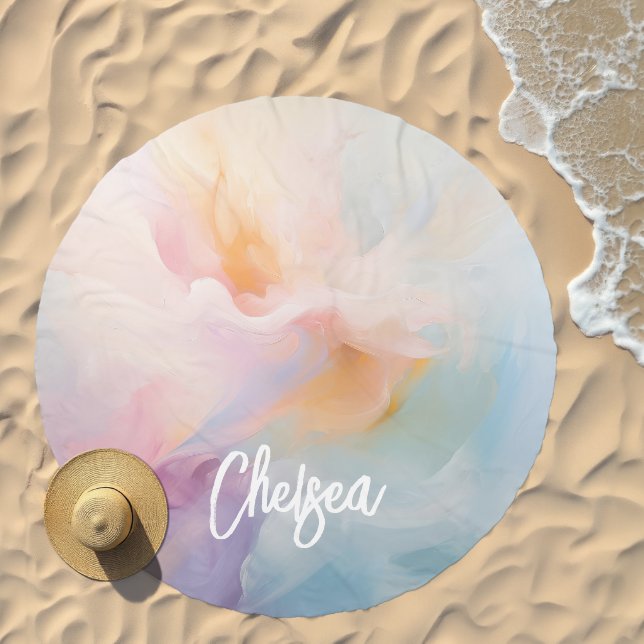 Colorful Waves Calligraphy Script Personalized  Beach Towel (Beach)