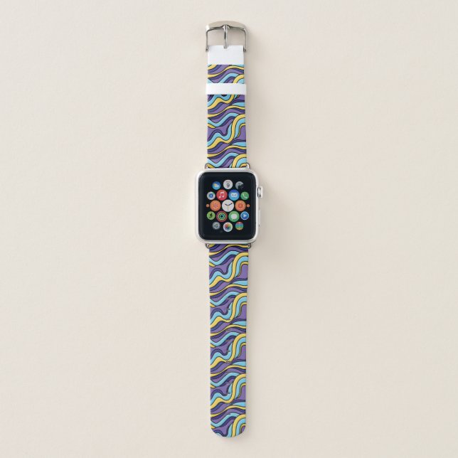 Colorful Waves Funky Retro Modern Pattern Apple Watch Band (Front)
