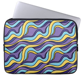 Colorful Waves Funky Retro Modern Pattern Laptop Sleeve by borianag at Zazzle