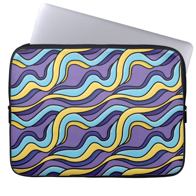 Colorful Waves Funky Retro Modern Pattern Laptop Sleeve (Front)