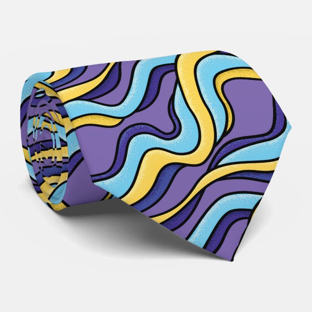 Colorful Waves Funky Retro Modern Pattern Neck Tie (Rolled)