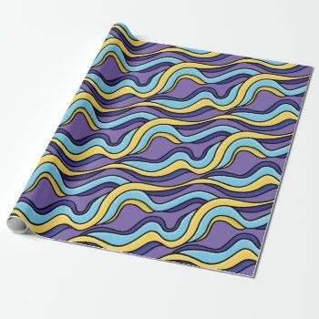 Colorful Waves Funky Retro Modern Pattern Wrapping Paper by borianag at Zazzle