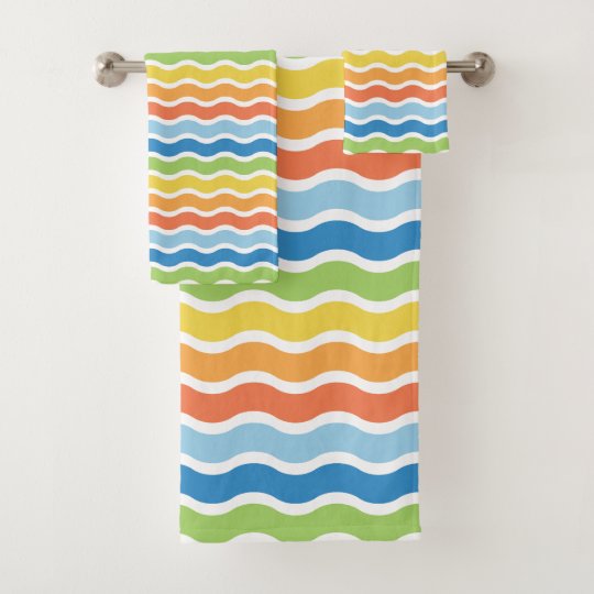 colorful waves bath towel set